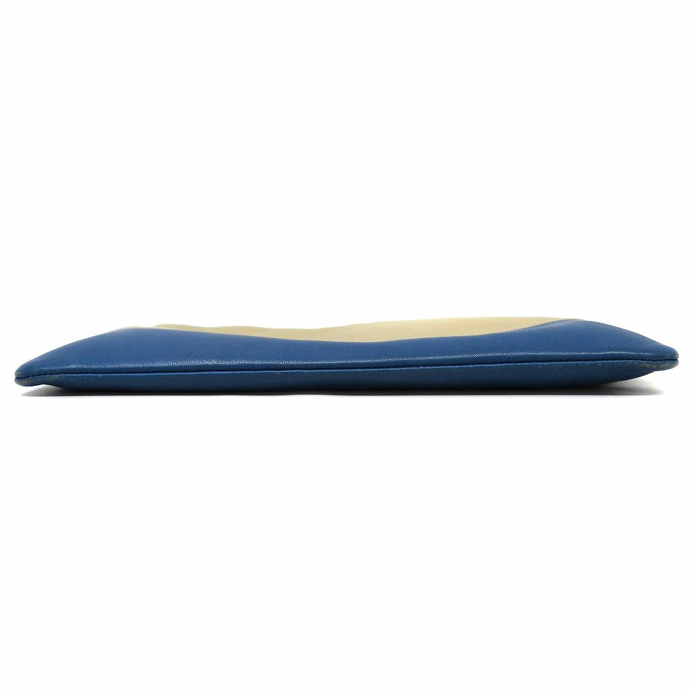 CELINE Clutch Bag Shoulder Calf Leather Beige Blue Two Tone - Picture 4 of 11